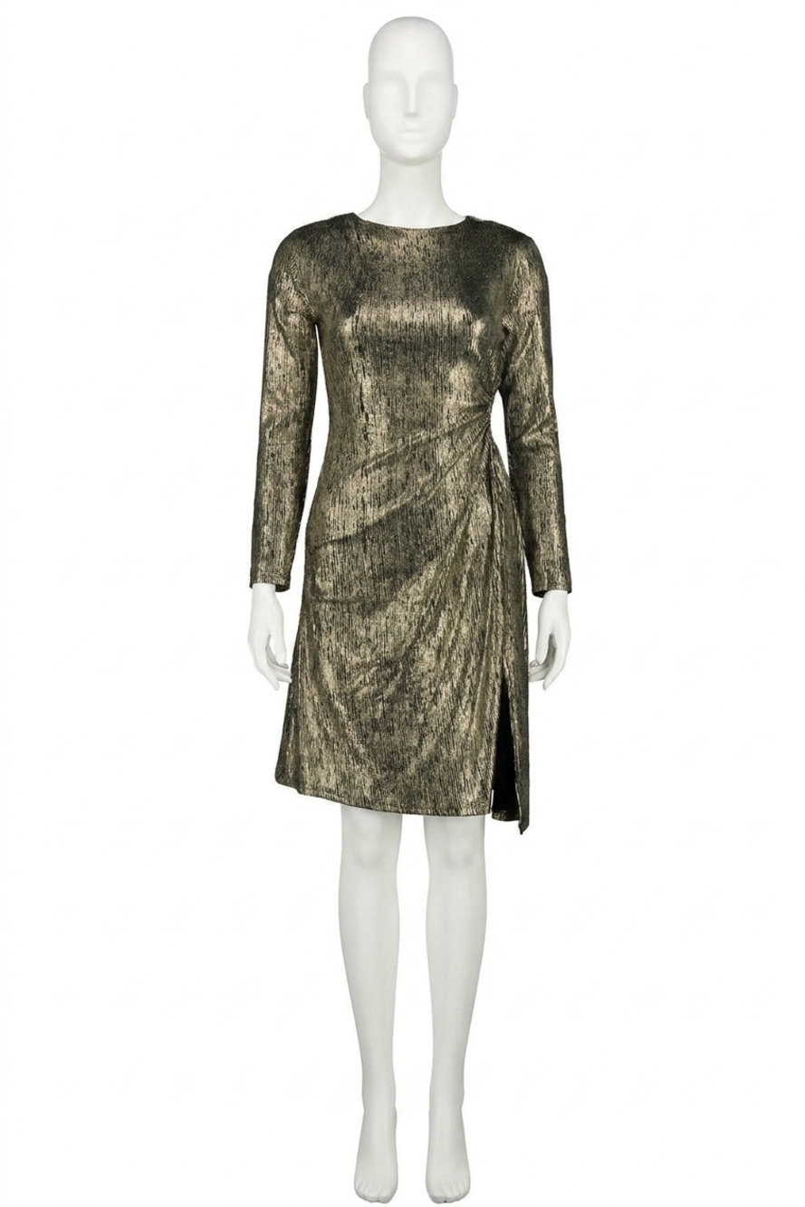 NEW BISHOP + YOUNG angelina cut out dress in gold metallic
